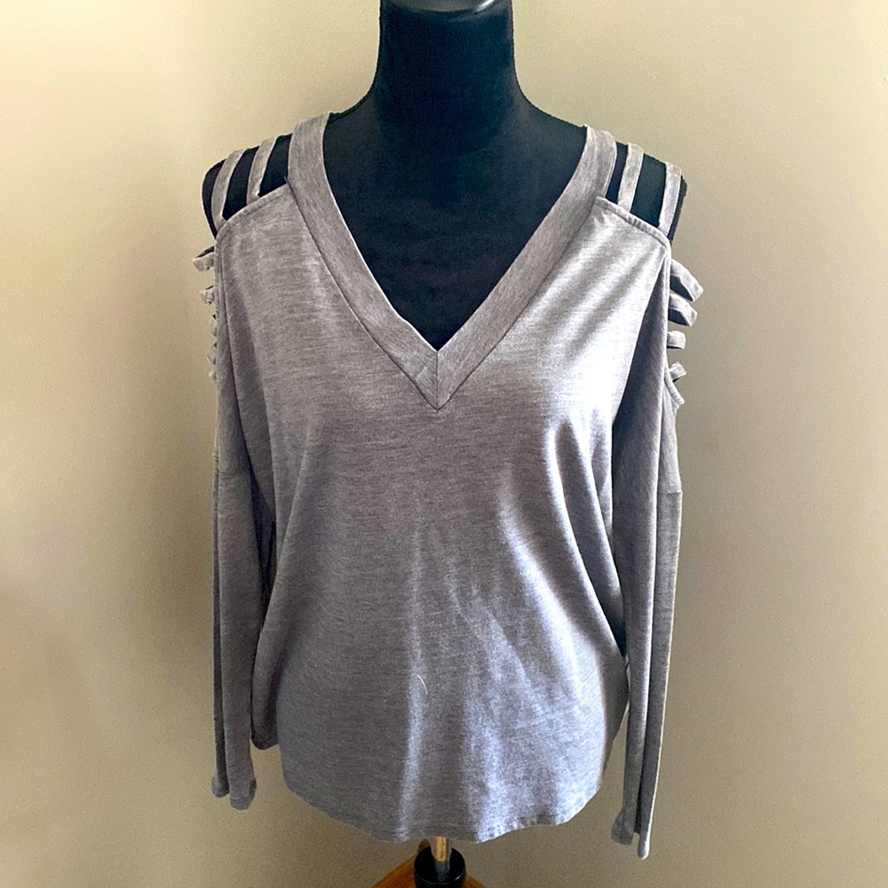 Gray cold shoulder top